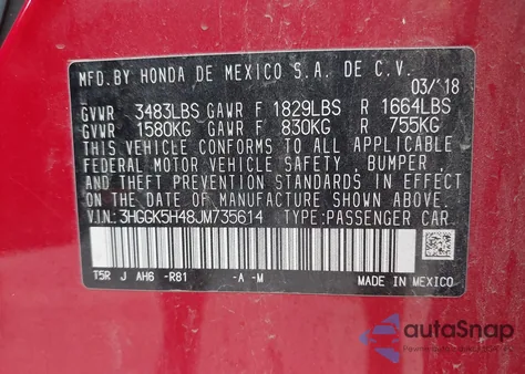 2018 Honda Fit Lx из США, поврежденный, VIN 3HGGK5H48JM735614